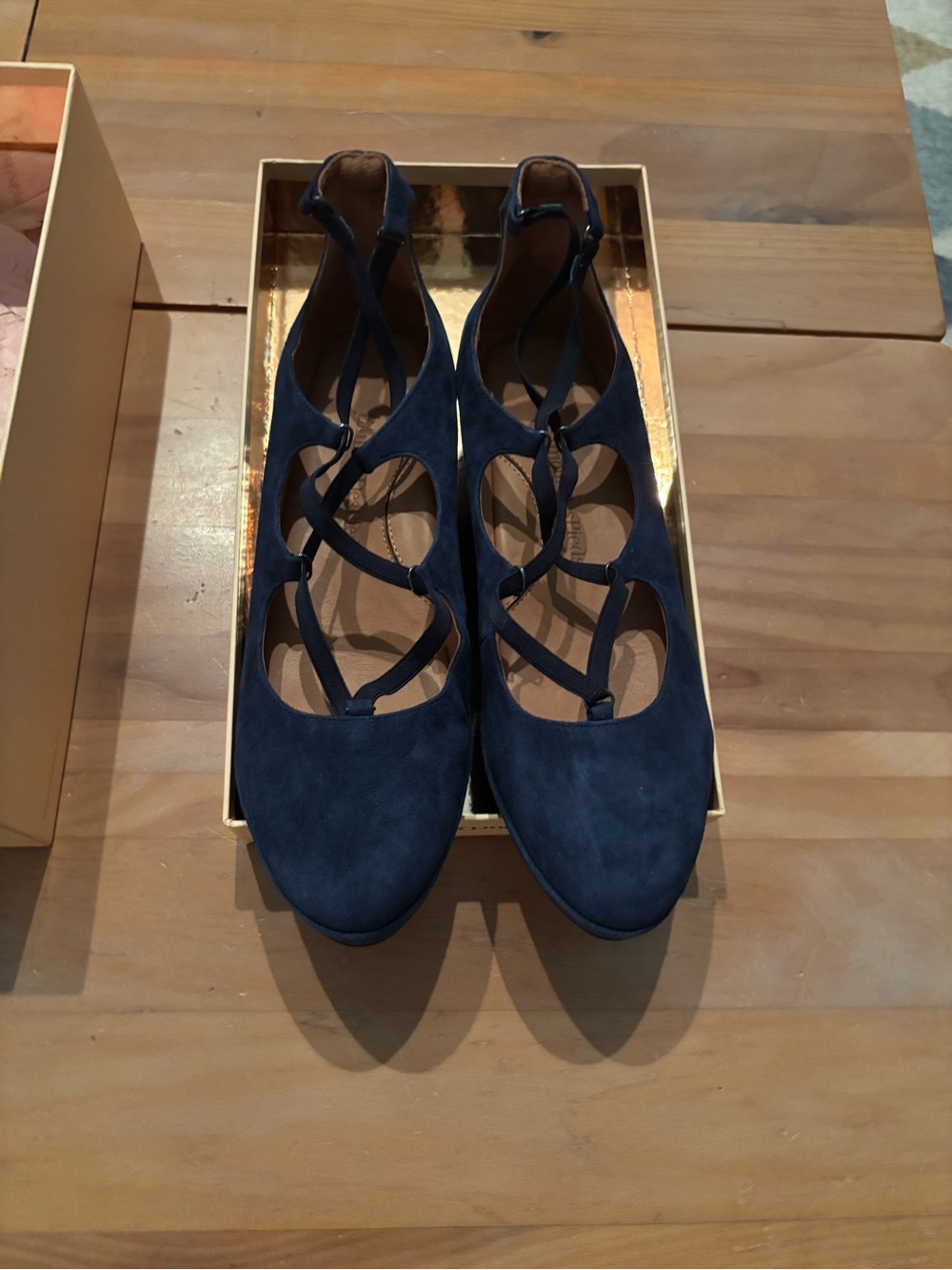 Benham Navy Suede Lace-Up Low Wedge Heels for Women